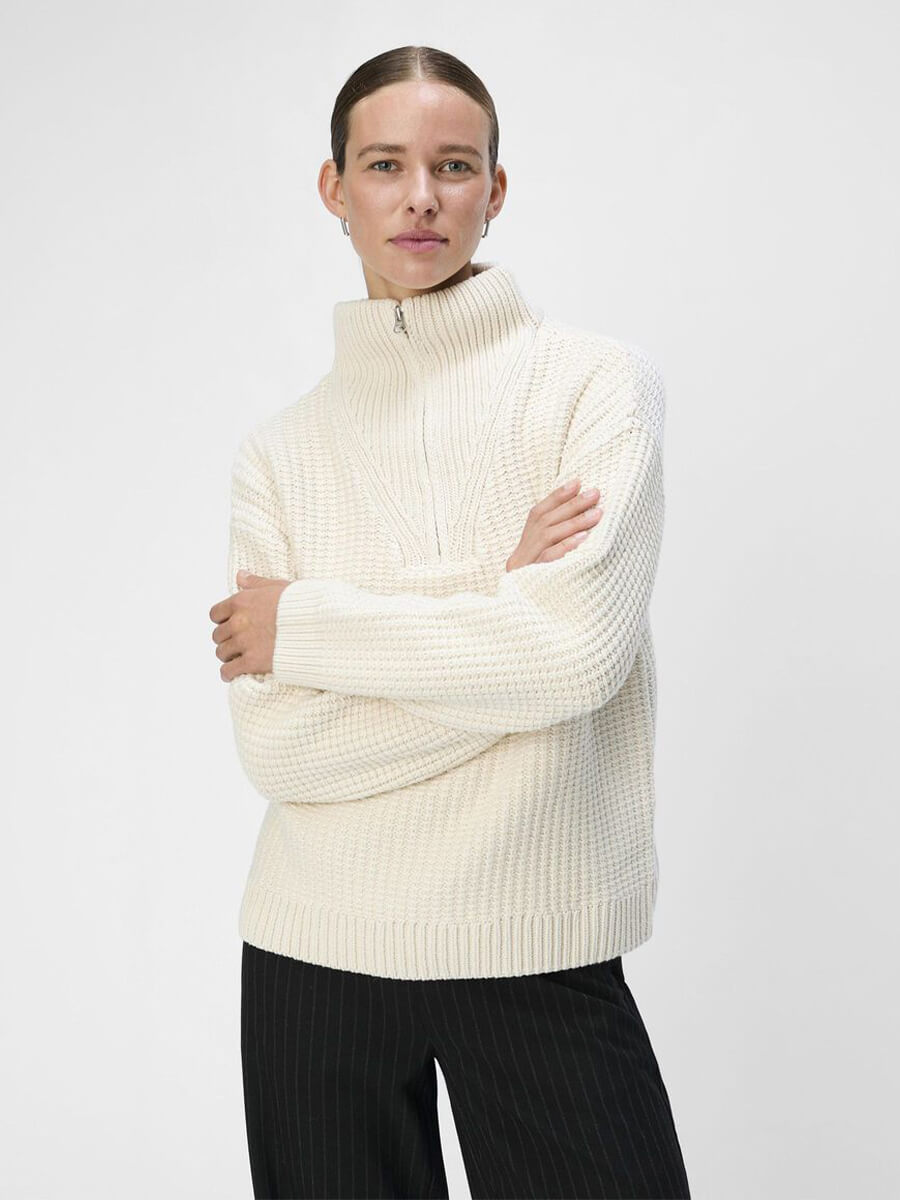 Object-Tina-Half-Zip-Knitted-Pullover-White-Sand