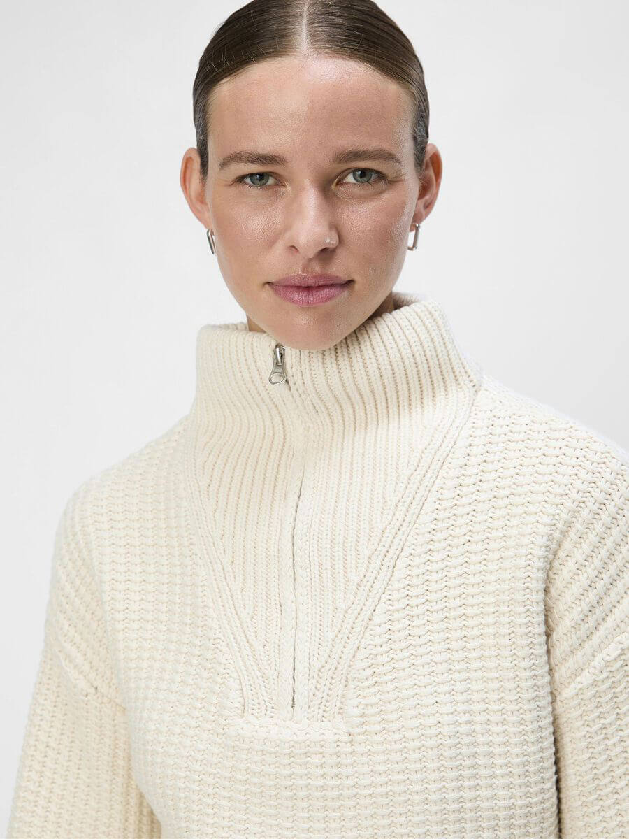 Object-Tina-Half-Zip-Knitted-Pullover-White-Sand