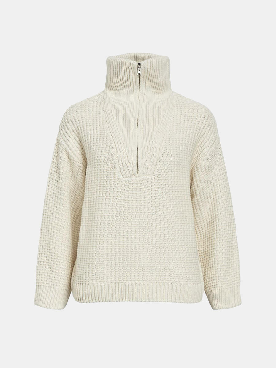 Object-Tina-Half-Zip-Knitted-Pullover-White-Sand