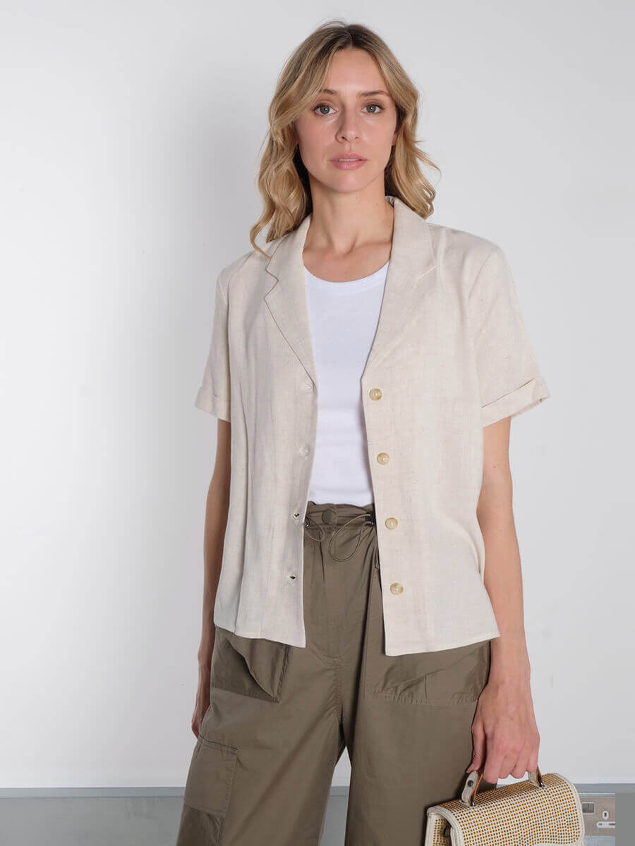 OBJSanne Short Sleeved Shirt - Sandshell