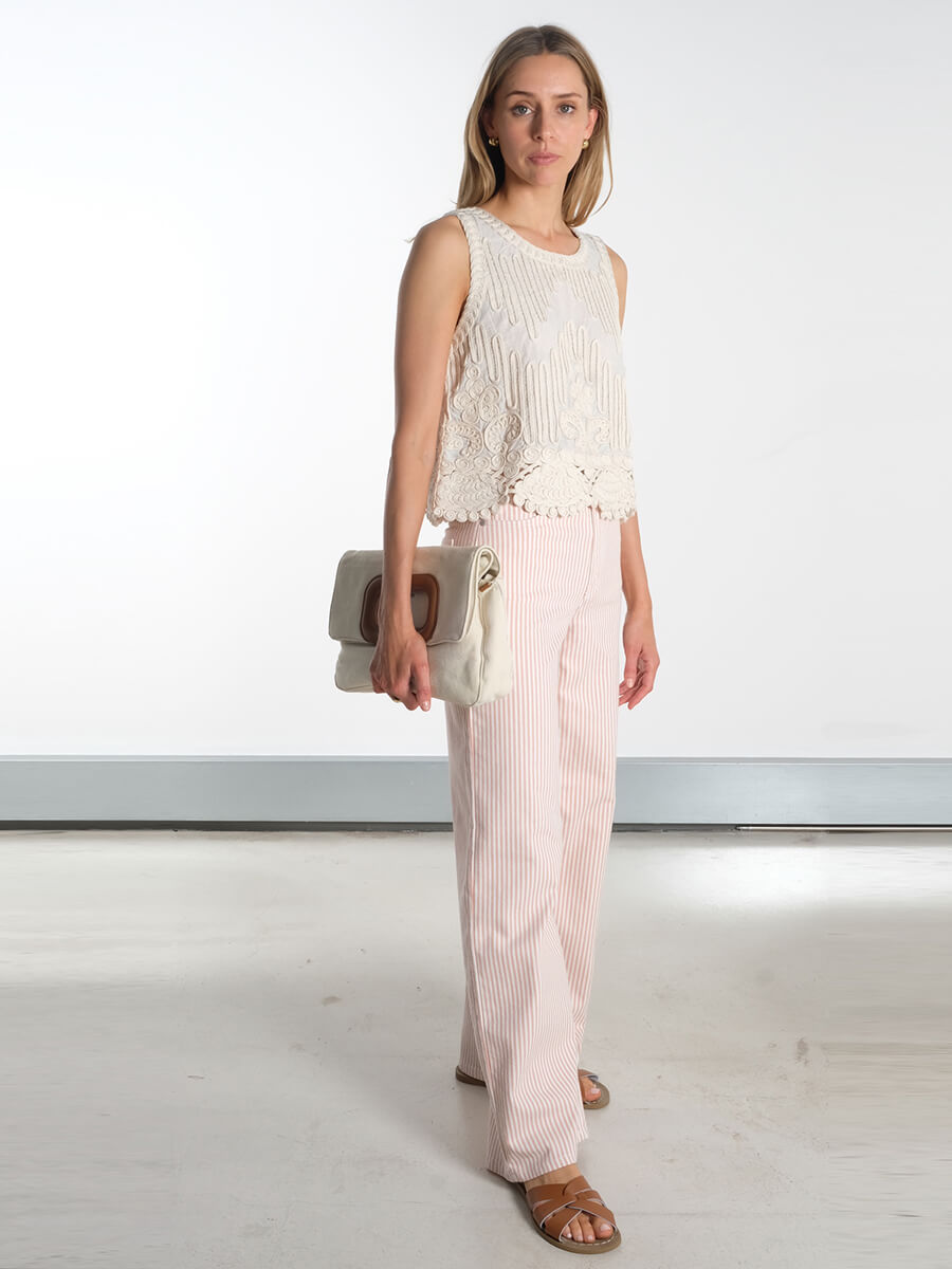 Object Striped Wide Leg Jeans - Rose Elegance