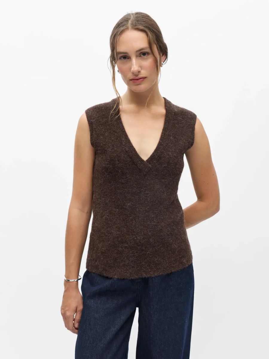 Object - Denisi Knit Vest - Seal Brown Melange