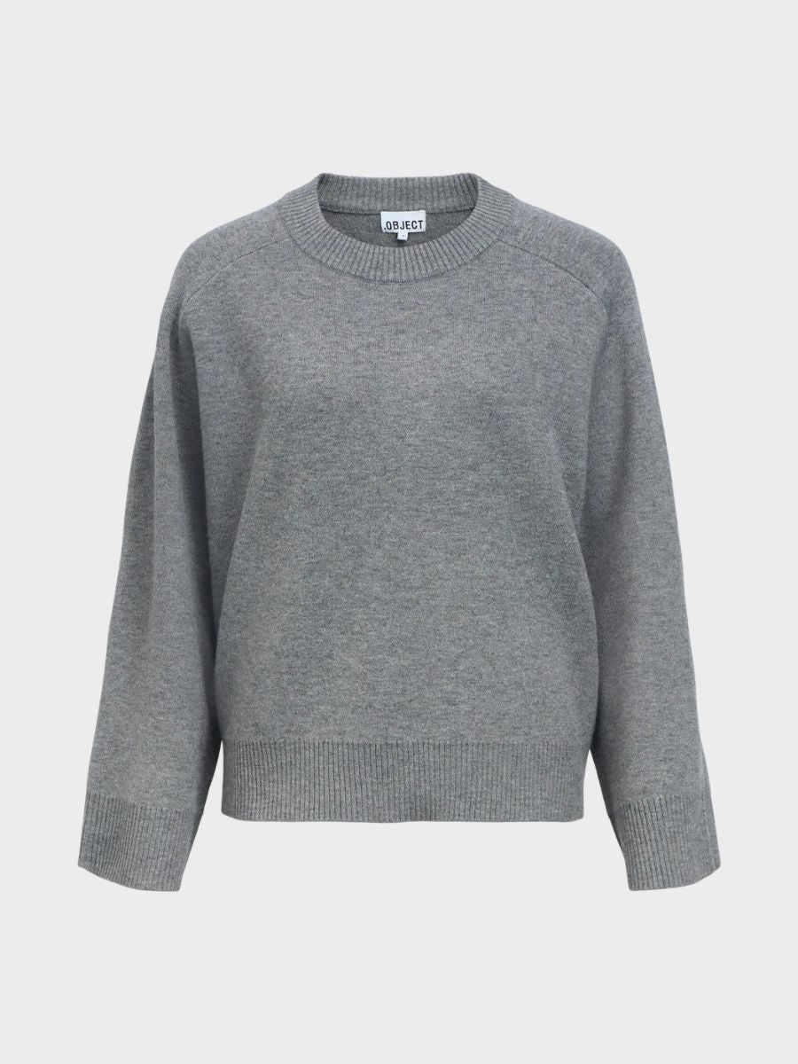 Object - Itone Knit Pullover - Medium Grey Melange