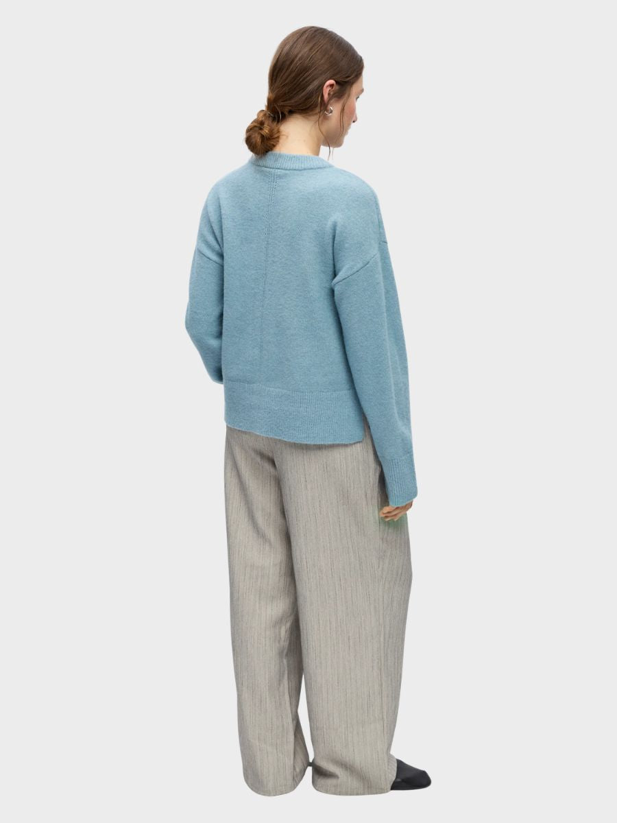 Object - Juno Pullover - Blue Shadow Melange back view showing centre back stitch detail