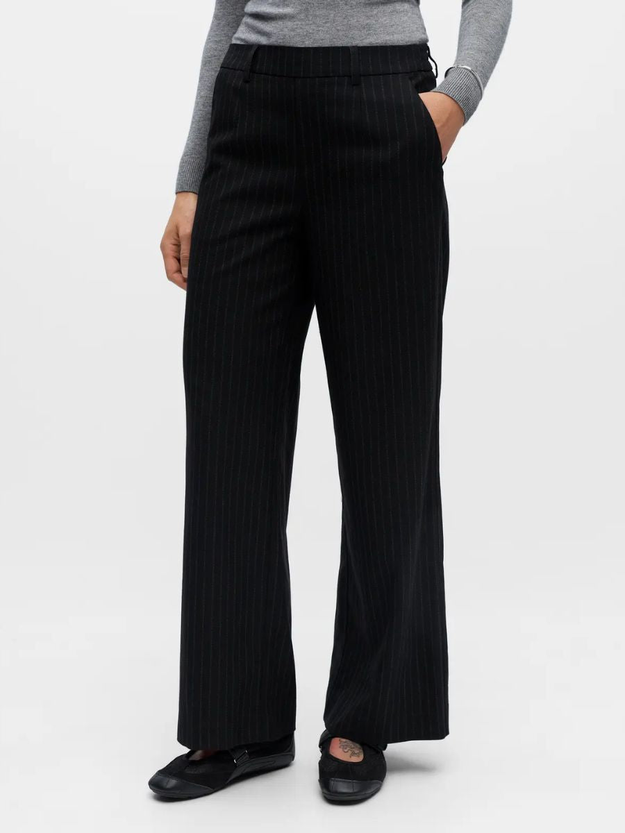 Object - Lisa Wide Pants - Black Pinstripe