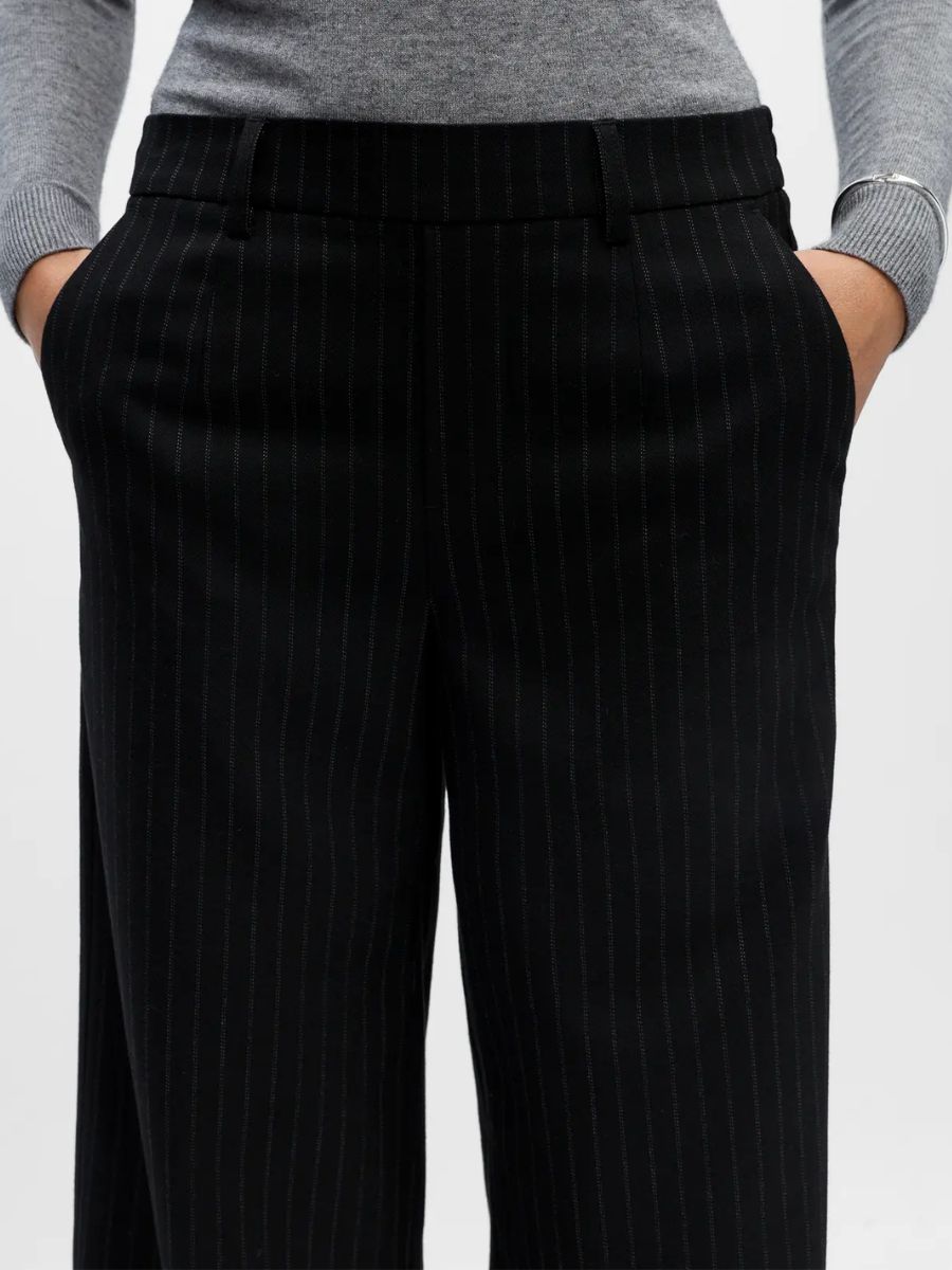 Object - Lisa Wide Pants - Black Pinstripe