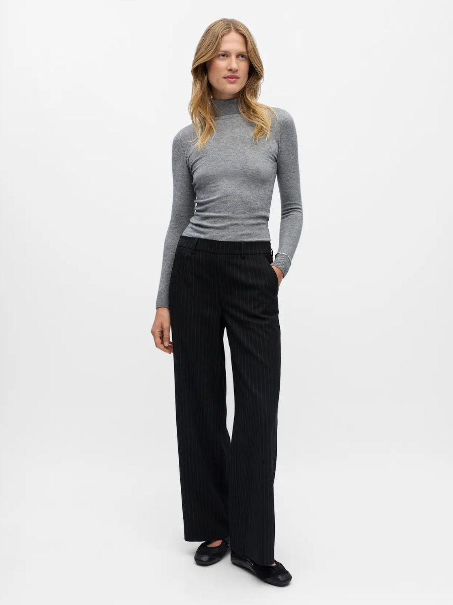 Object - Lisa Wide Pants - Black Pinstripe
