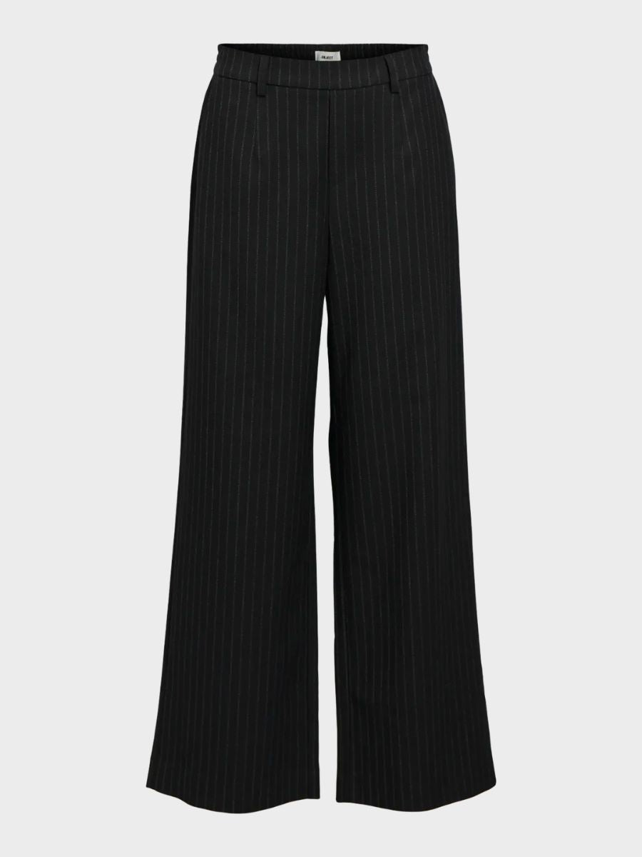 Object - Lisa Wide Pants - Black Pinstripe