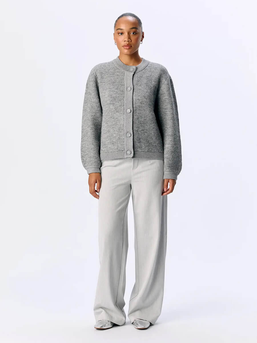 Object - Merle Knitted Bomber Cardigan - Grey Melange