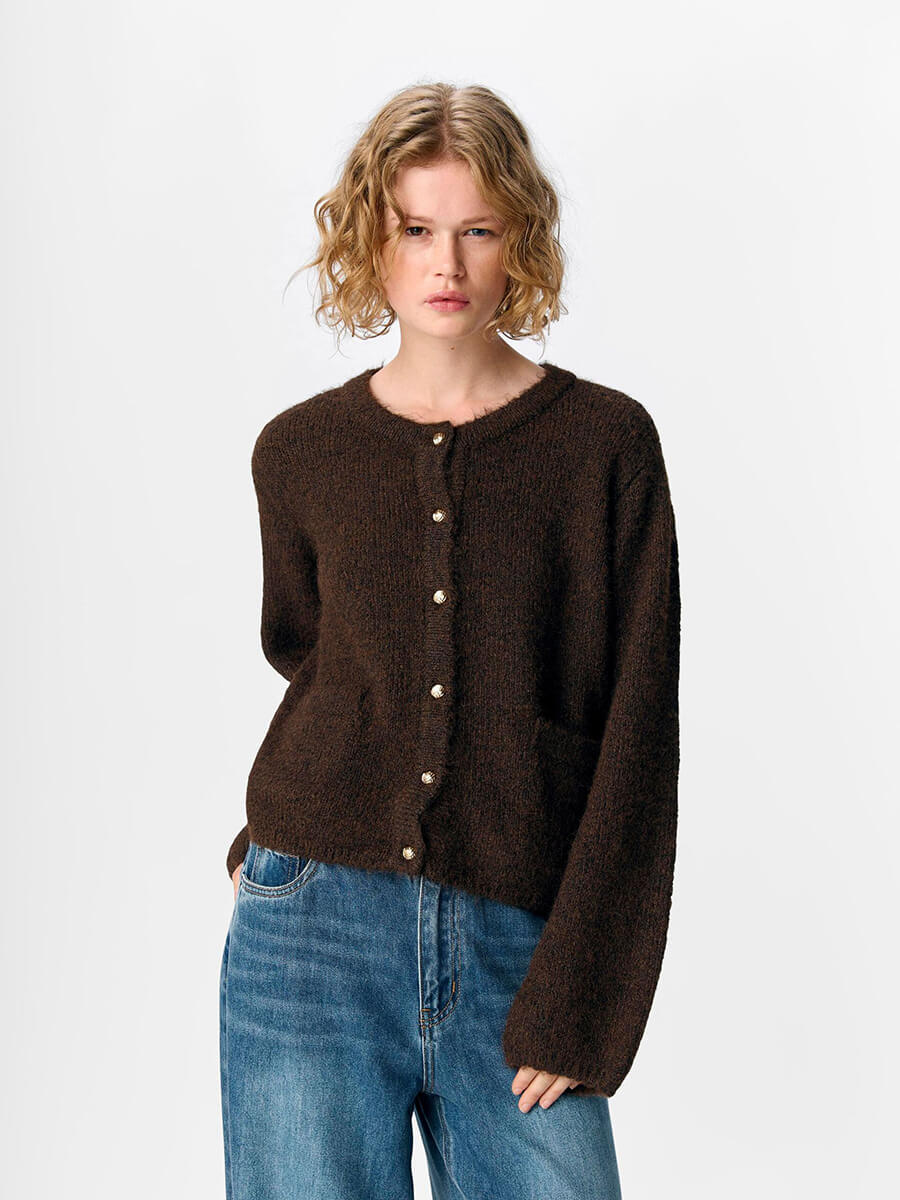 Object - Saggia Knitted Cardigan - Seal Brown