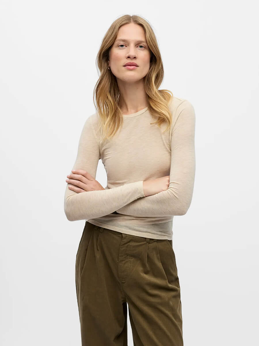 Object - Zofia Sli Long Sleeved Top - Sandshell Melange