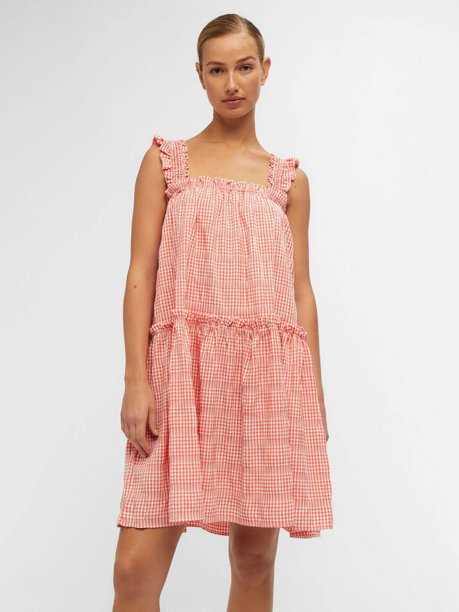 Oject Azana Gingham Dress - Hot Coral