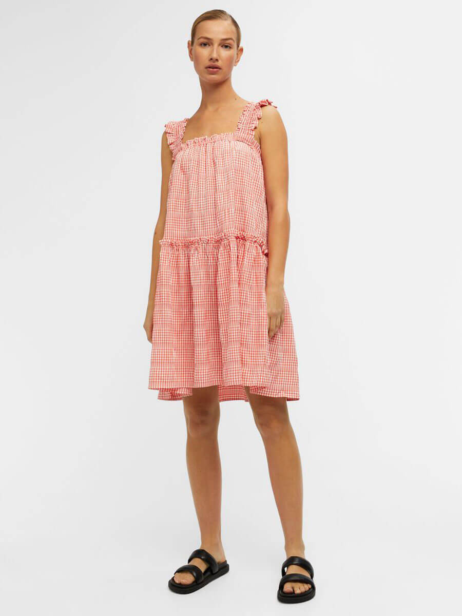Oject Azana Gingham Dress - Hot Coral