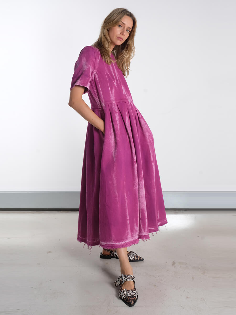 gann Overdyed Heavy Denim Open Back Midi Dress - Boysenberry
