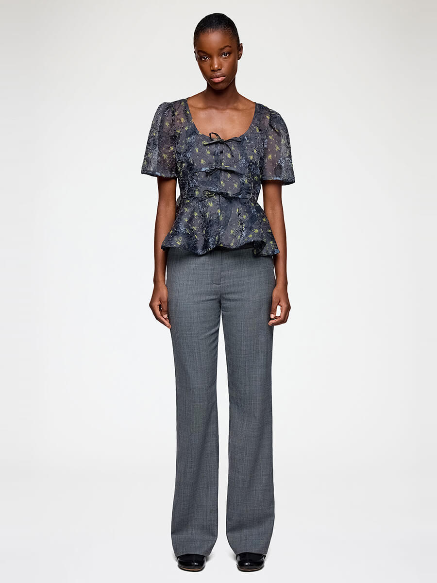 Ganni 
Printed Shibori Organza Peplum Blouse - Black Sand