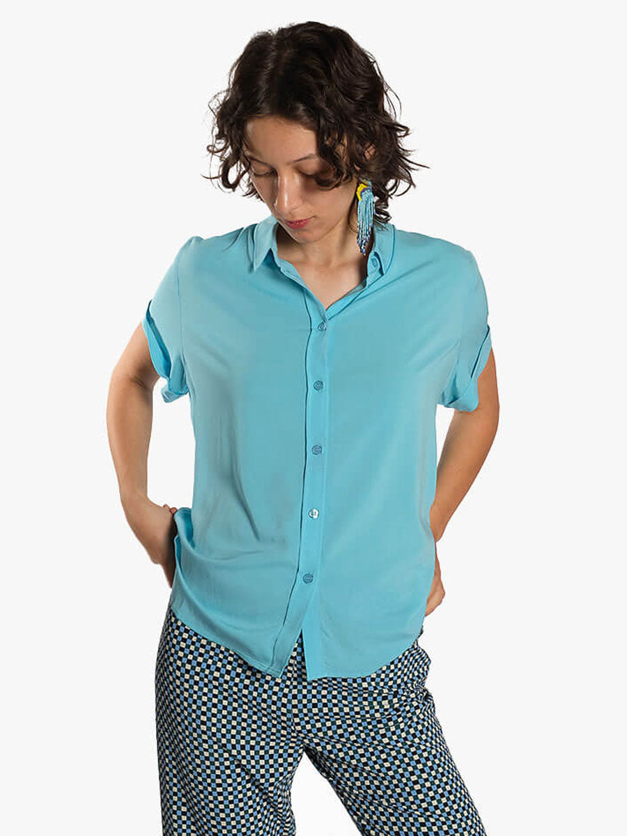 SAMSOE SAMSOE  Majan Short Sleeve Shirt - Blue Topaz