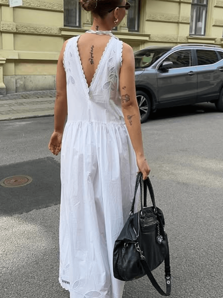STELLA NOVA Embroidery Anglaise Sleeveless Maxi Dress - Off White 