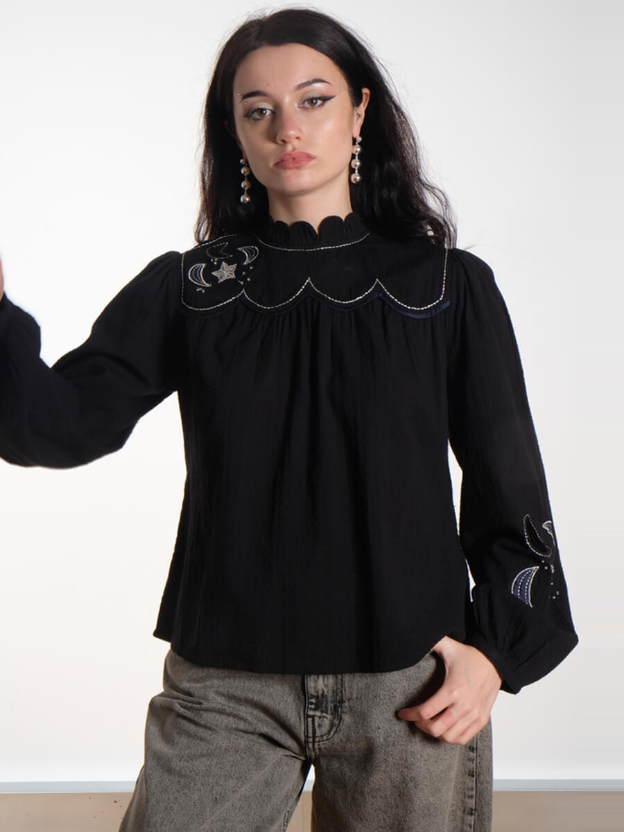 Moon and Star Embroidered Blouse