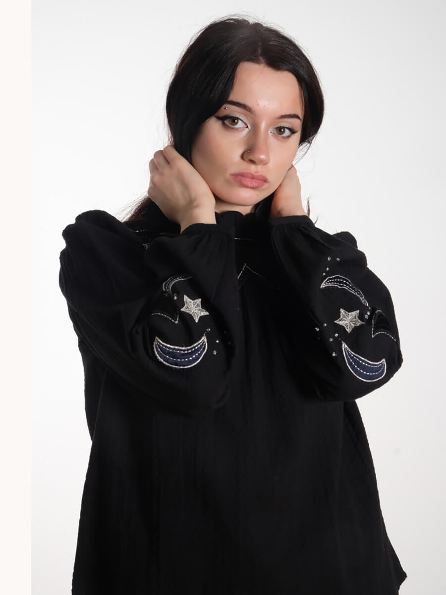 Moon and Star Embroidered Blouse