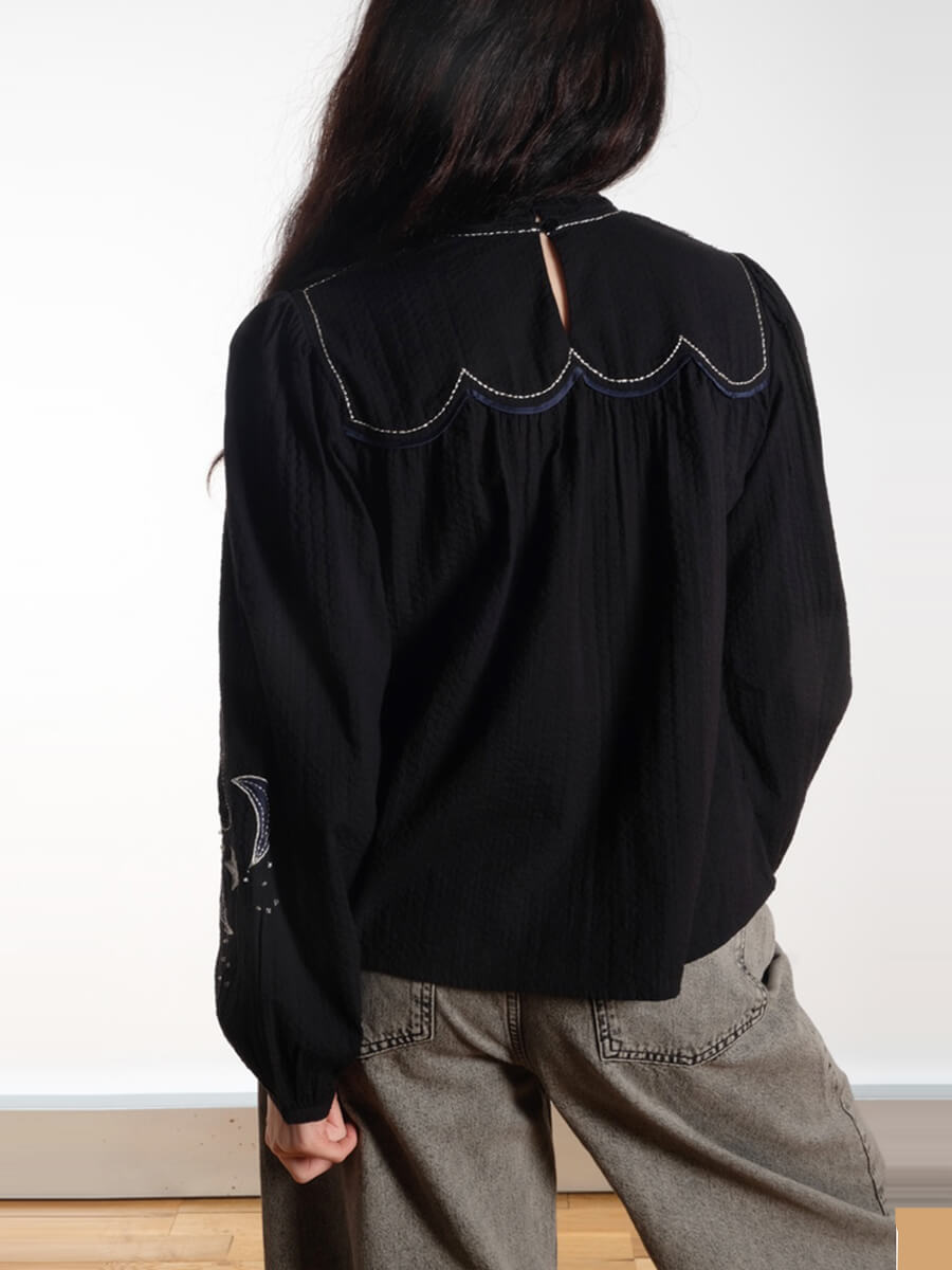 Moon and Star Embroidered Blouse