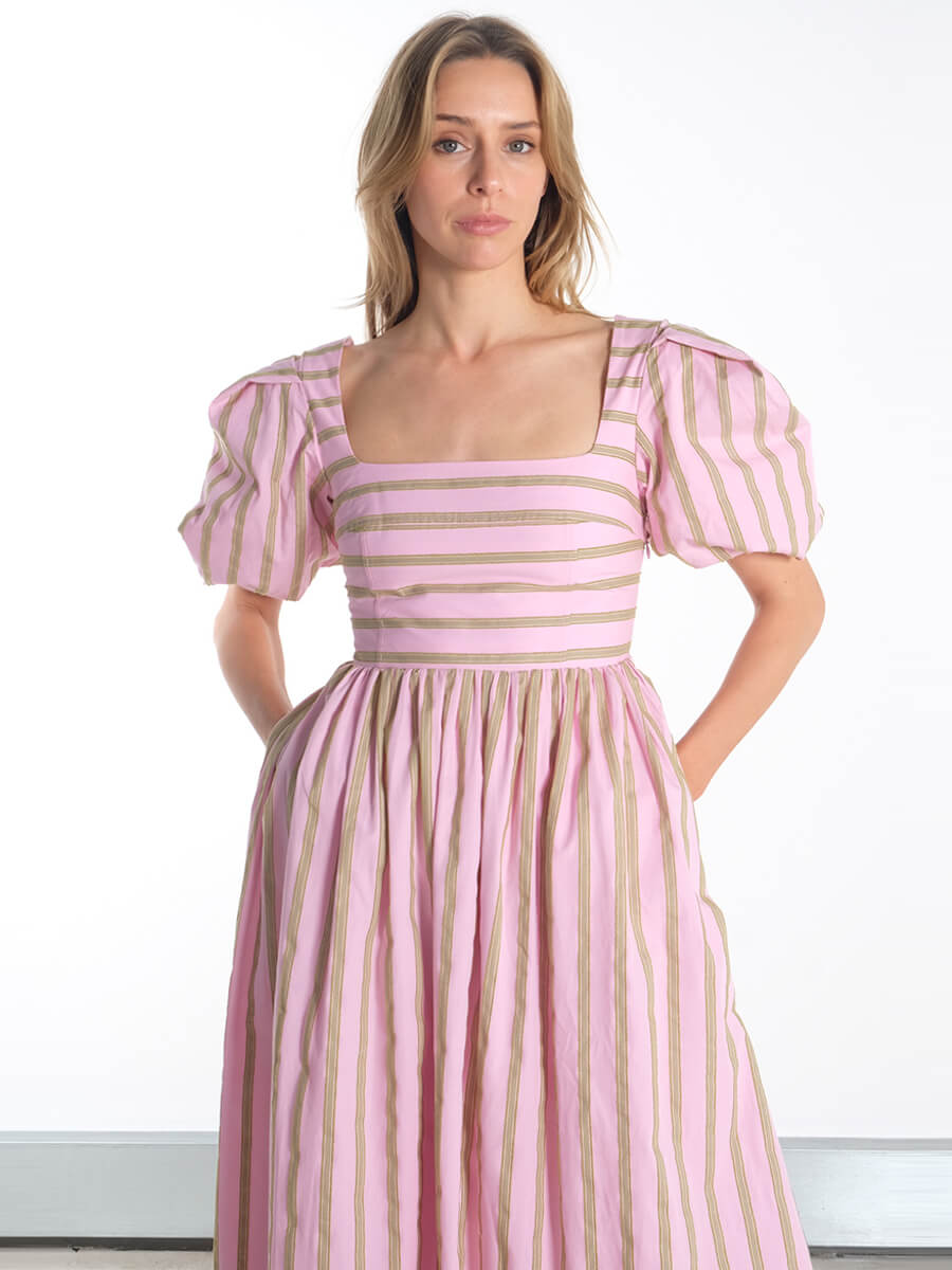 STINE GOYA
Blouson Sleeve Midi Dress - Wallpaper Stripes