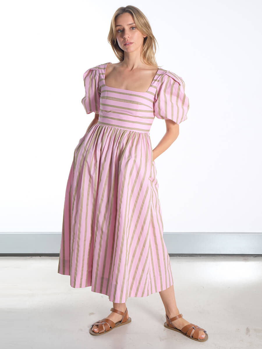 STINE GOYA
Blouson Sleeve Midi Dress - Wallpaper Stripes
