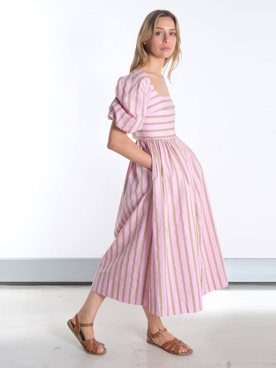 STINE GOYA
Blouson Sleeve Midi Dress - Wallpaper Stripes