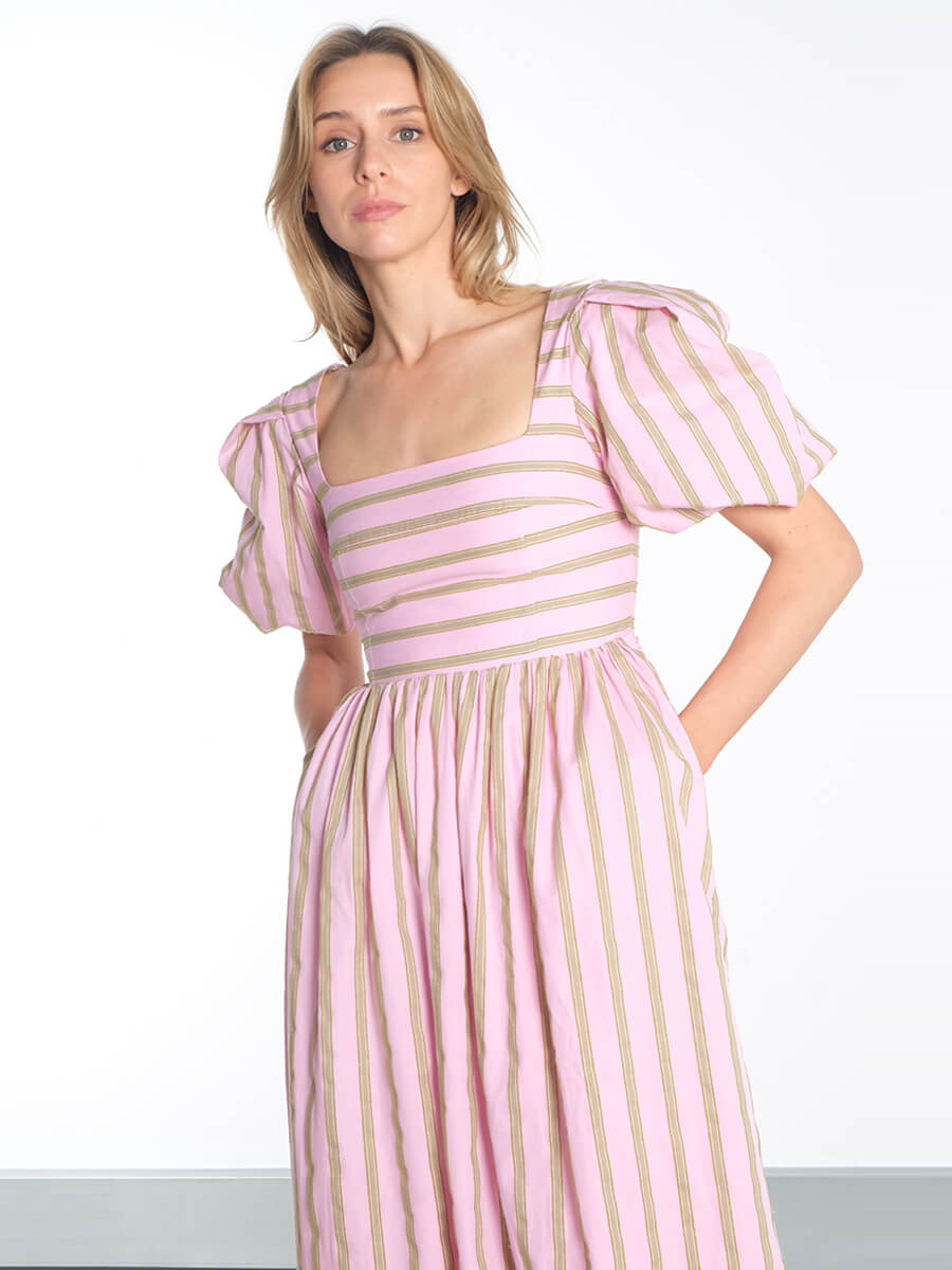 STINE GOYA
Blouson Sleeve Midi Dress - Wallpaper Stripes