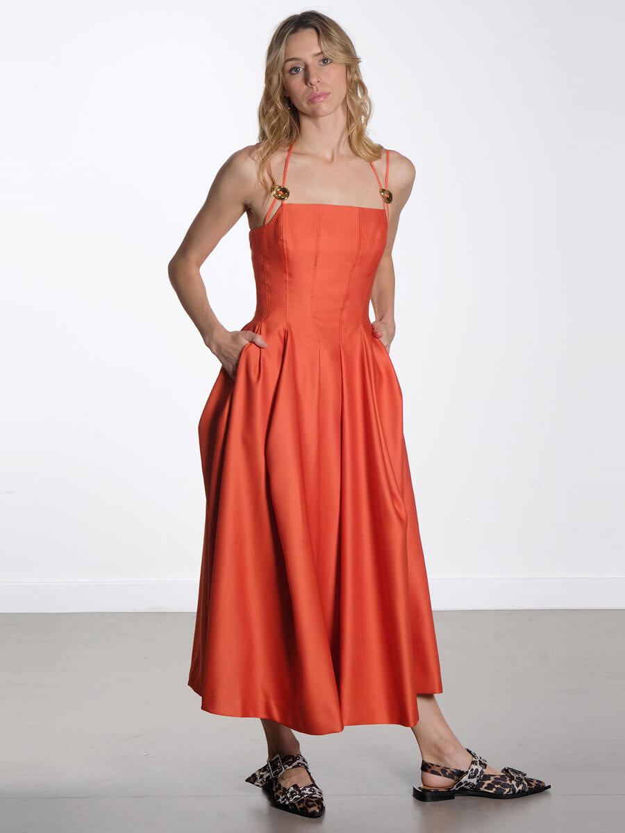 STINE GOYA
Double Strap High Volume Dress - Orange Mecca