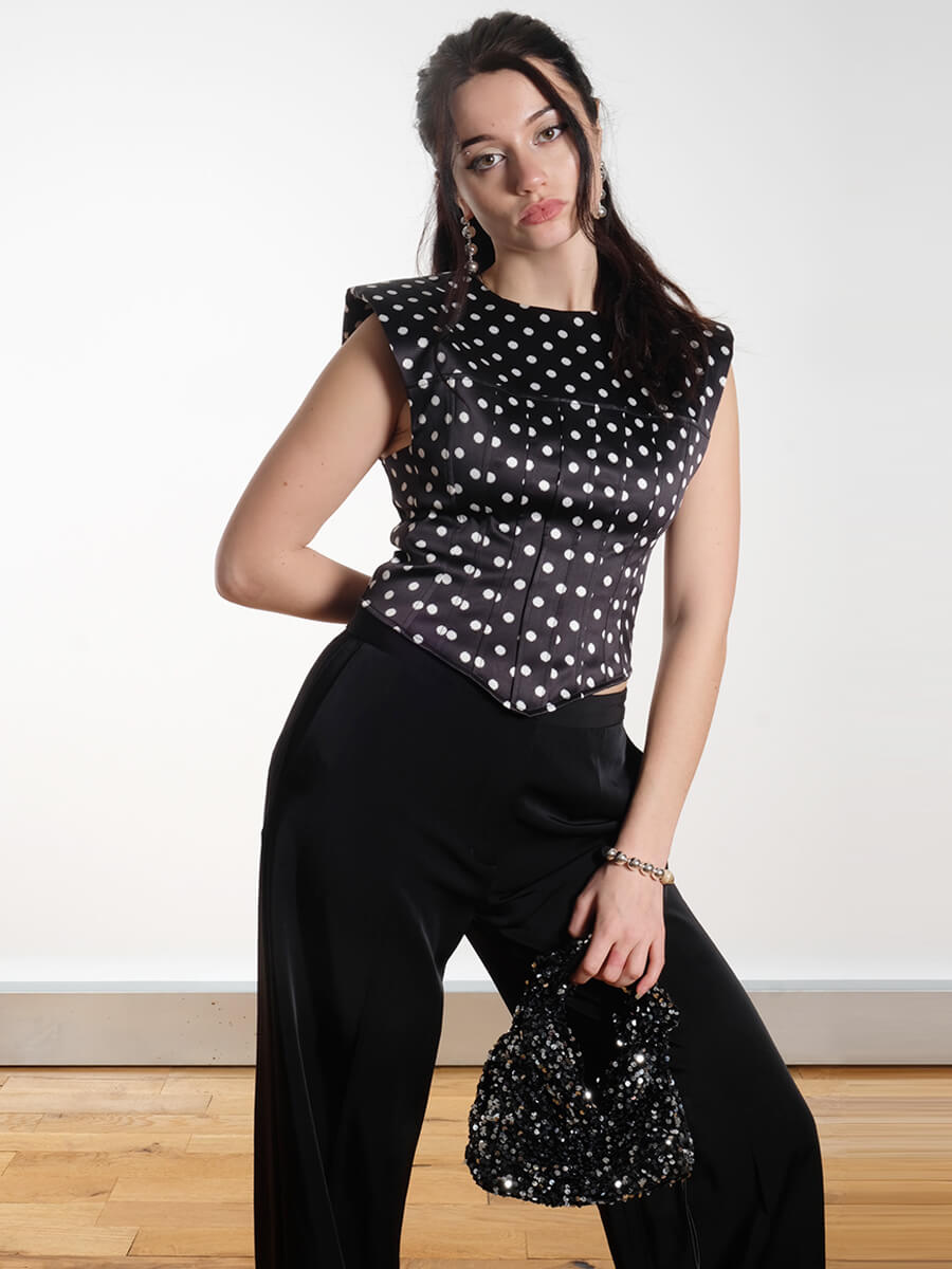 GANNI
Polka Dot Satin Corset Top