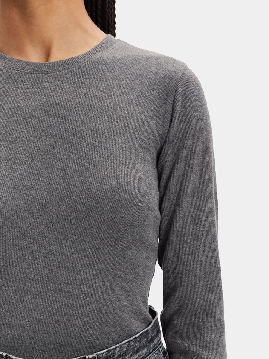 Samsoe Samsoe - Alexa Long Sleeve Tee - Dark Grey Melange - Wild Swans