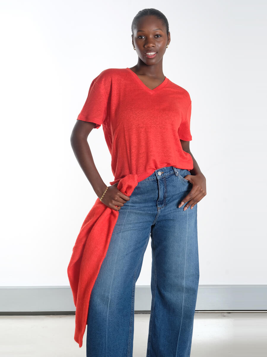 Samsoe Samsoe - Nor Short Cardigan -Saeli T-Shirt  - Flame Scarlet - Munthe - Powell Jeans 