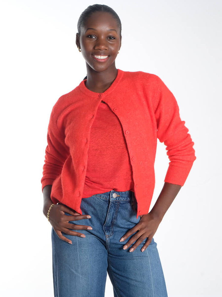 Samsoe Samsoe - Nor Short Cardigan -Saeli T-Shirt  - Flame Scarlet - Munthe - Powell Jeans 