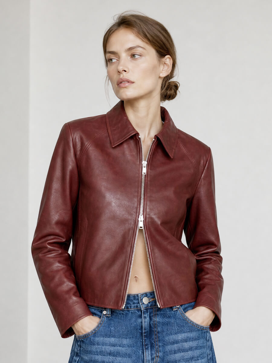 Samsoe Samsoe - Sashiva Leather Jacket - Fudge styled with white tee and charcoal tailored trousers