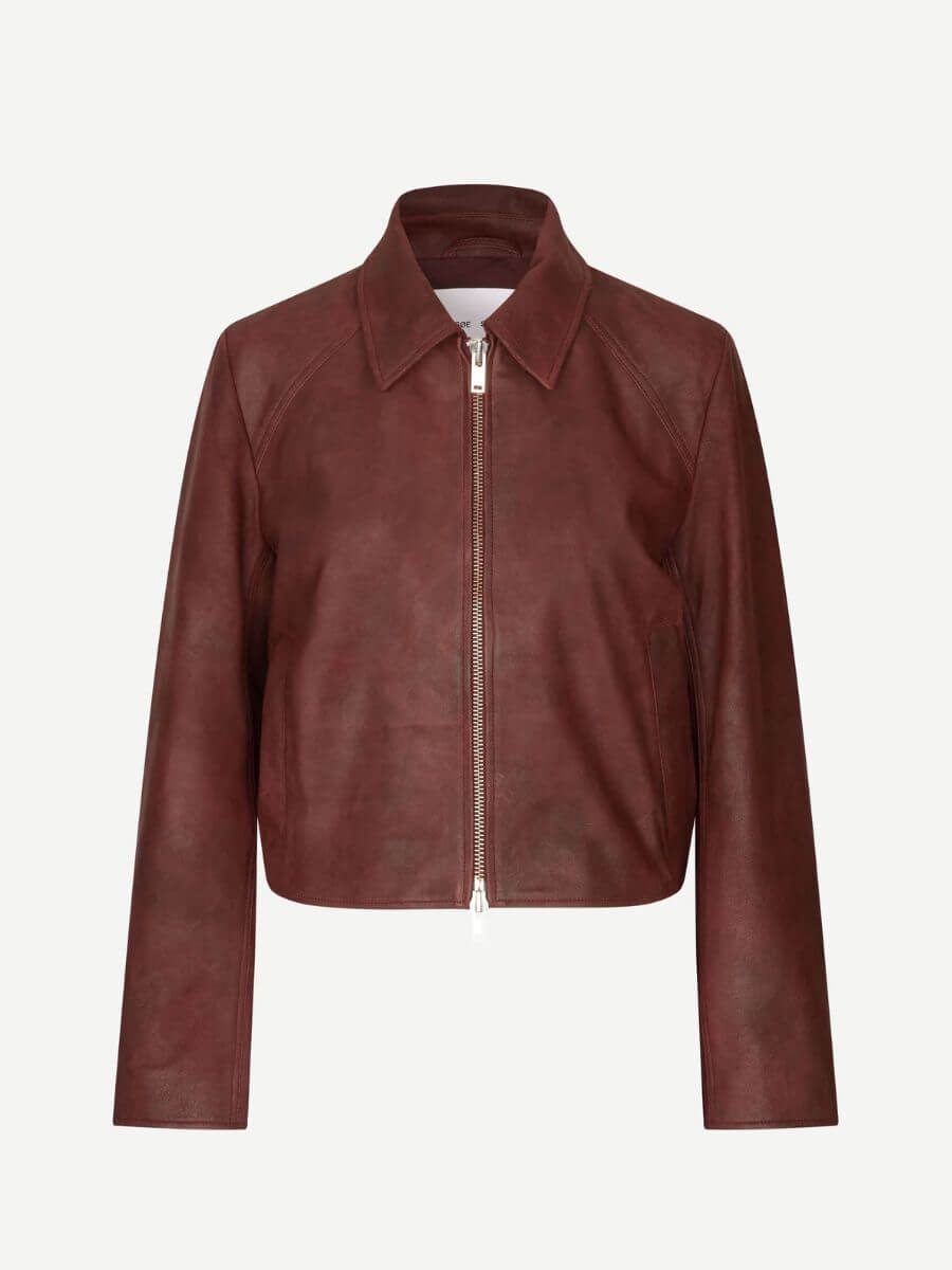 Samsoe Samsoe - Sashiva Leather Jacket - Fudge front product shot