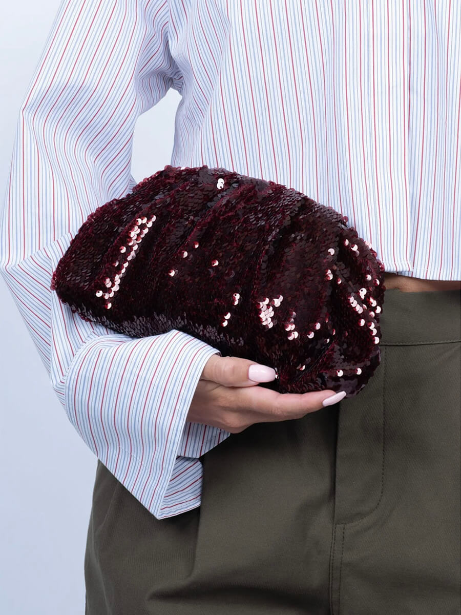 Sequin Clutch Bag - Burgundy