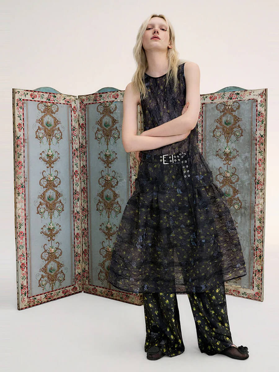 Ganni - Shibori Organza Belted Long Dress