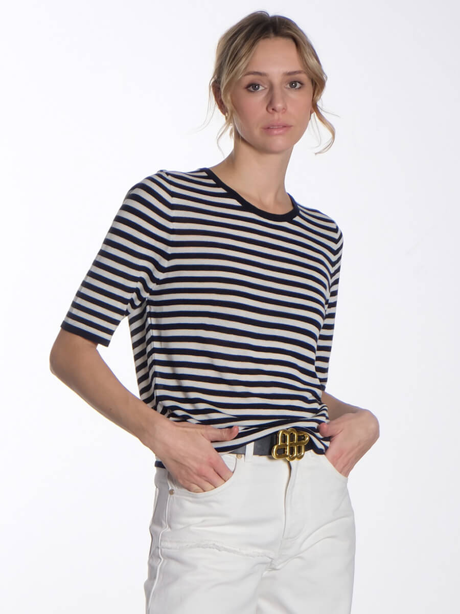 Sinin Linnebjerg Kristin T-Shirt - Navy & Off White 