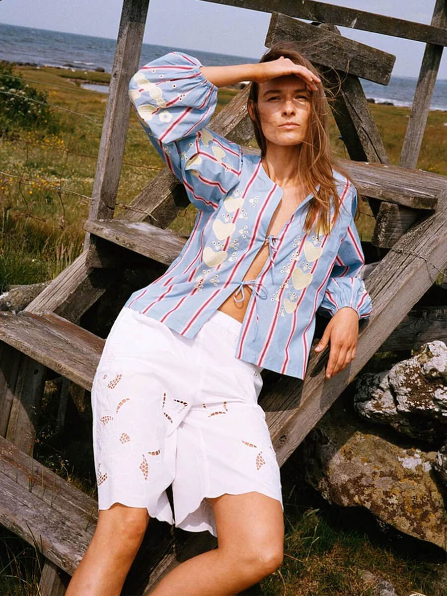 Elisabeth Top - Bluebell Stripes