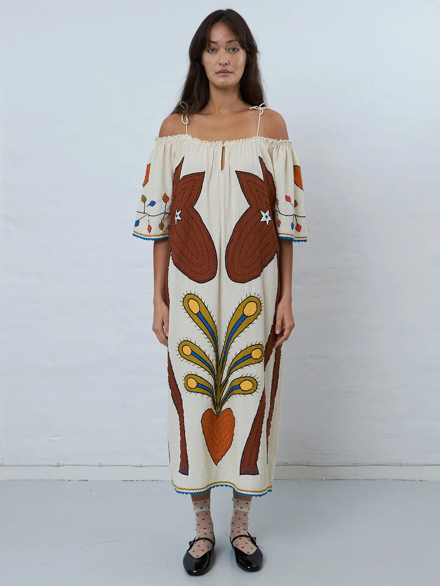 Stella-Nova - Embroidered-Strap-Midi-Dress