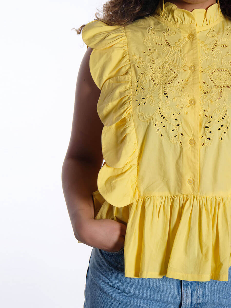 Stella Nova Embroidery Anglaise Top - Sweet Yellow