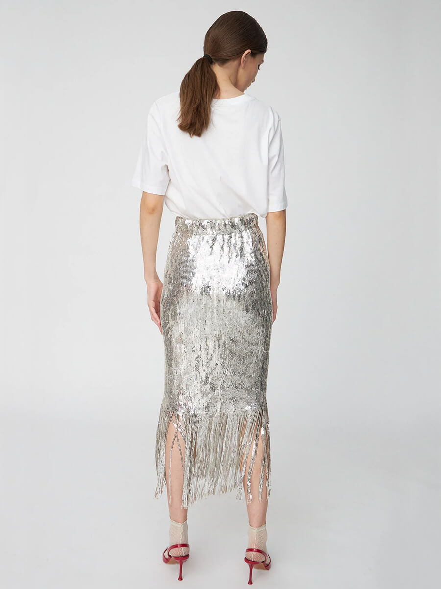 Stella-Nova-Sequins-Fringes-Skirt-Silver