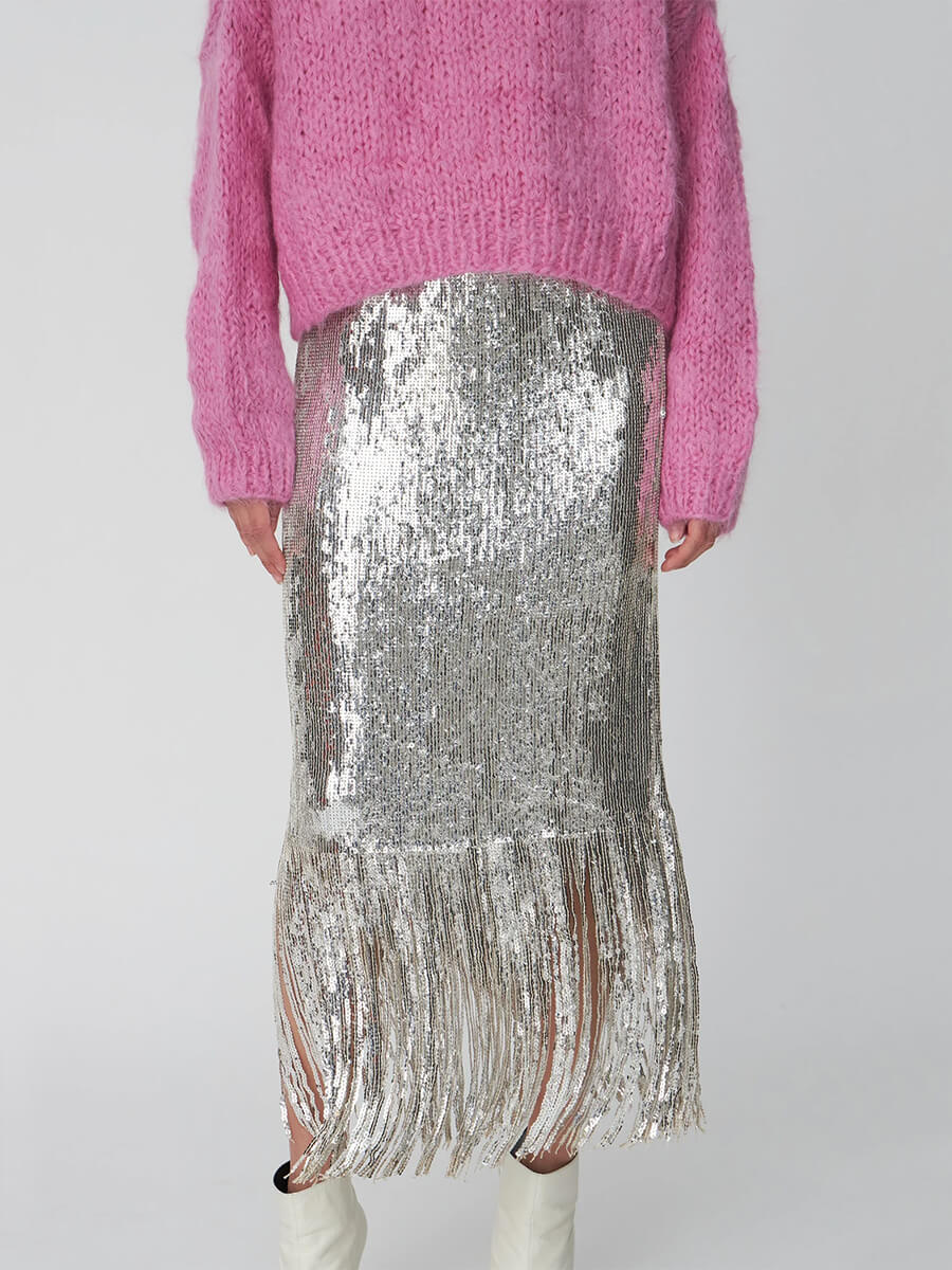 Stella-Nova-Sequins-Fringes-Skirt-Silver