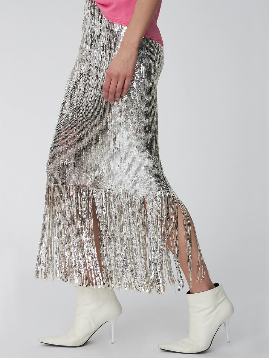 Stella-Nova-Sequins-Fringes-Skirt-Silver