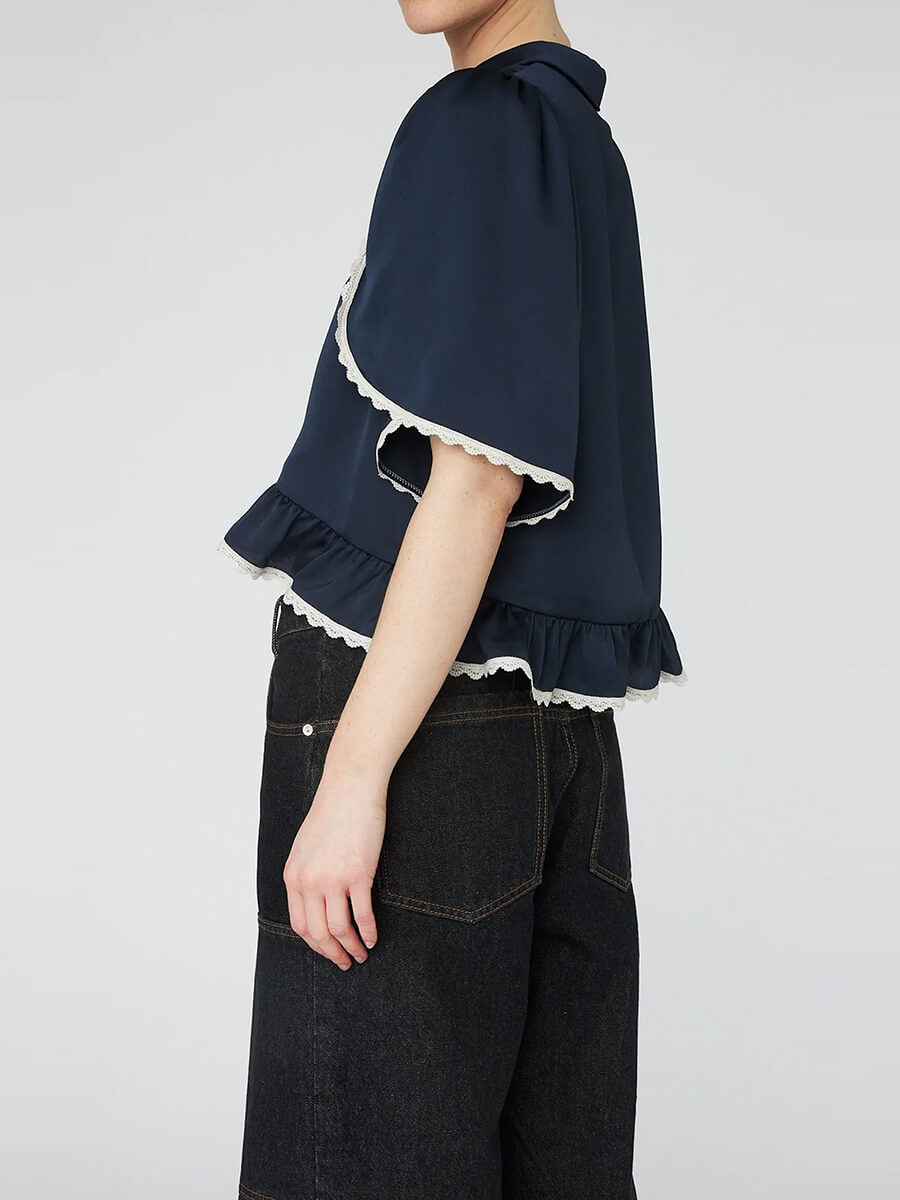 Stella Nova Delicate Lace Shirt - Navy/Creme