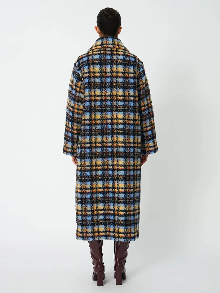 Long Wool Checked Coat - Multi Checks