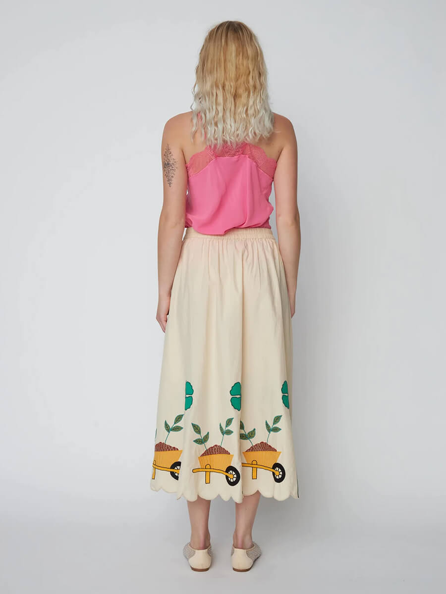 Stella Nova, Embroidered Midi Skirt with Scallops - Ivory 