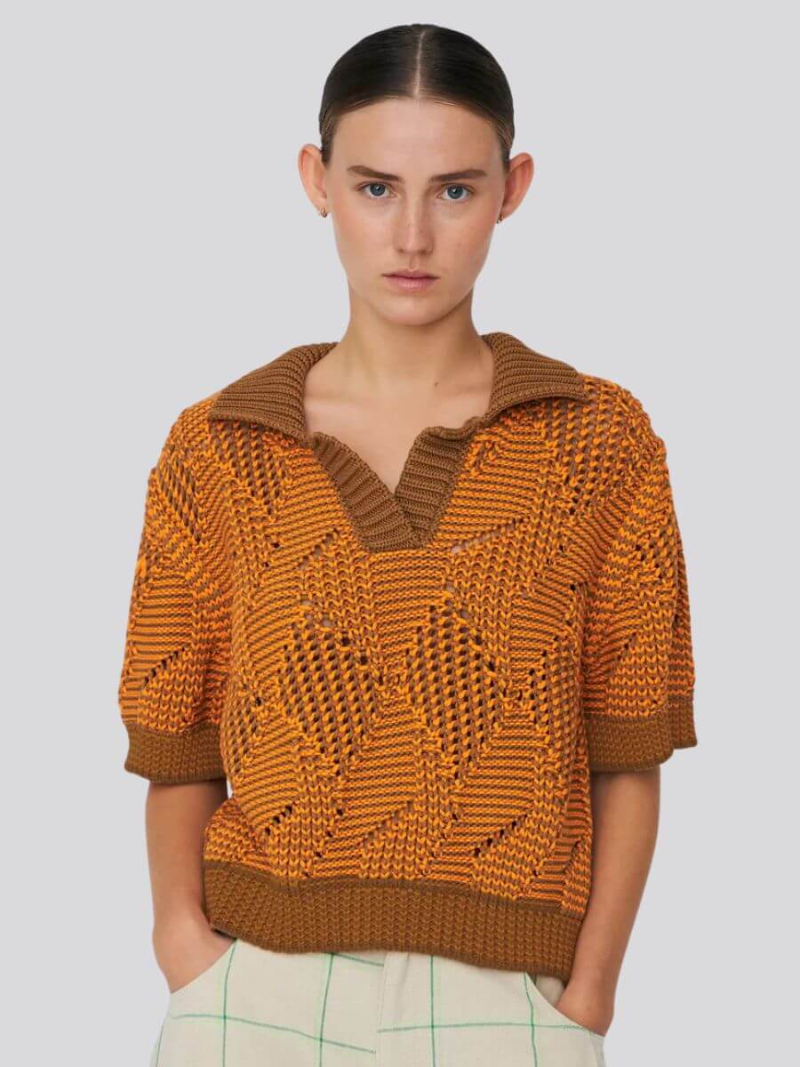 Stella Nova - Cotton Knit Polo - Burned Orange
