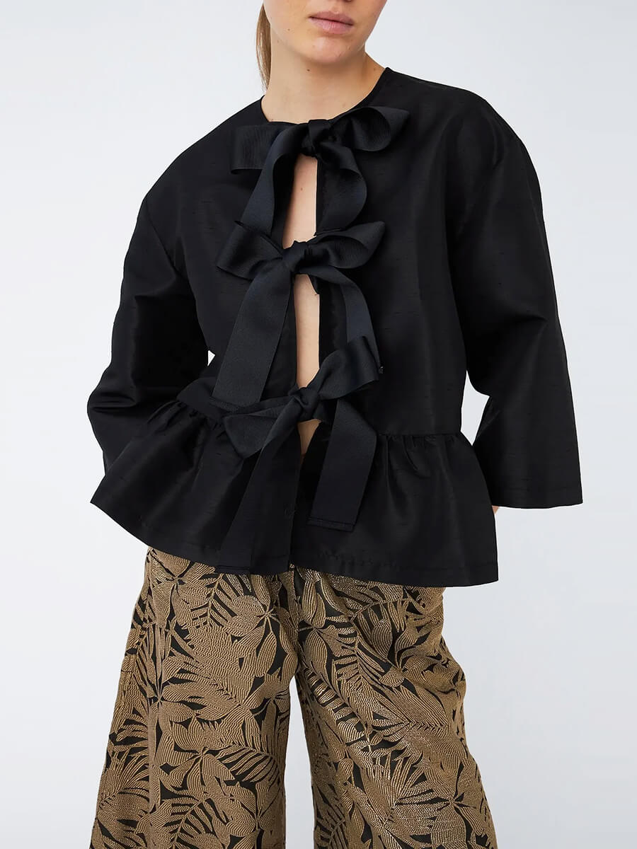 Stella Nova - Crispy Peplum Bow Blouse - Black