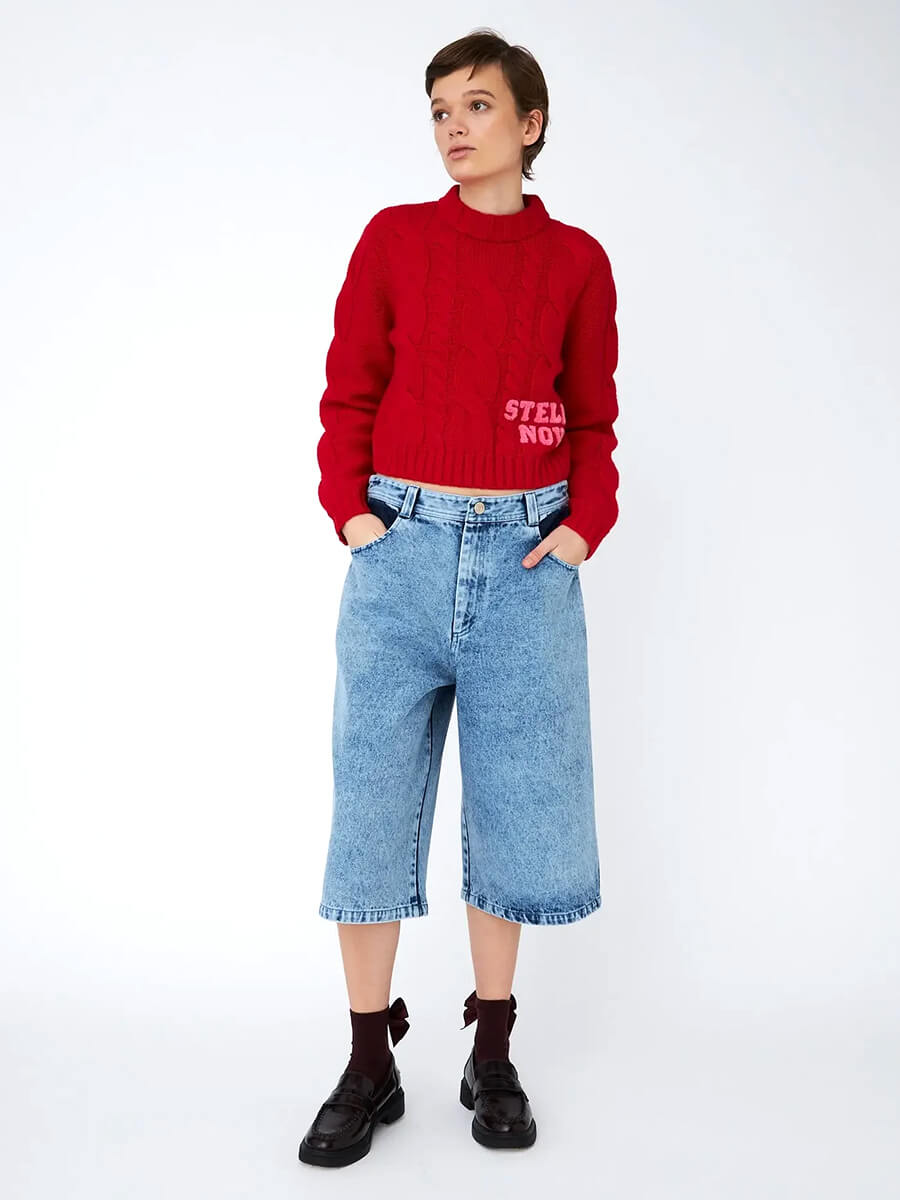 Stella Nova - Cropped Cable Knit - Deep Red